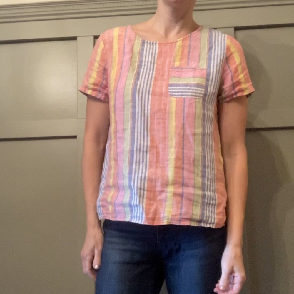 C&C California 100% Linen Rainbow Colorful Striped Top Size XS